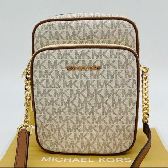 Michael Kors Medium NS Chain XBody Bag Vanilla/Brown - Picture 2 of 12